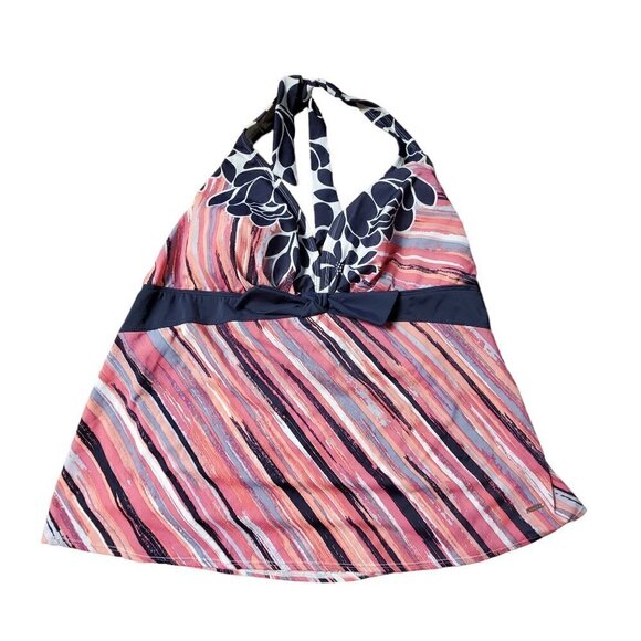 Liz Clairborne Floral Striped Halter Tankini Swim Top 22W Beach Summer NWT - Picture 5 of 8